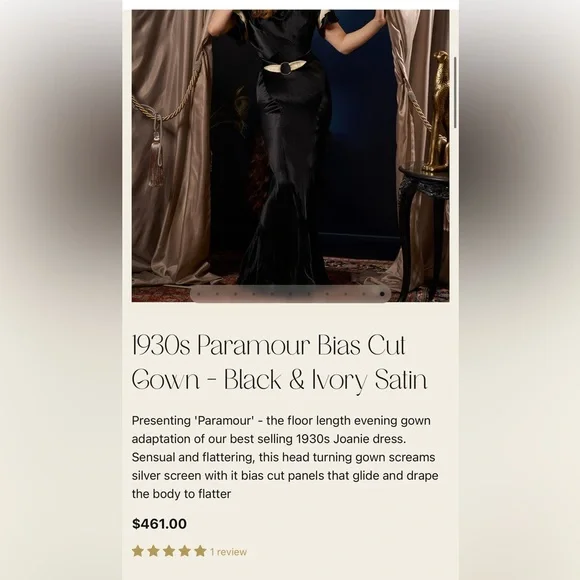 1930s Paramour Bias Cut Gown - Black & Ivory Satin - Picture 5 of 14